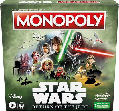 Monopoly Star Wars Return of the Jedi board game box with characters and vehicles on a green background