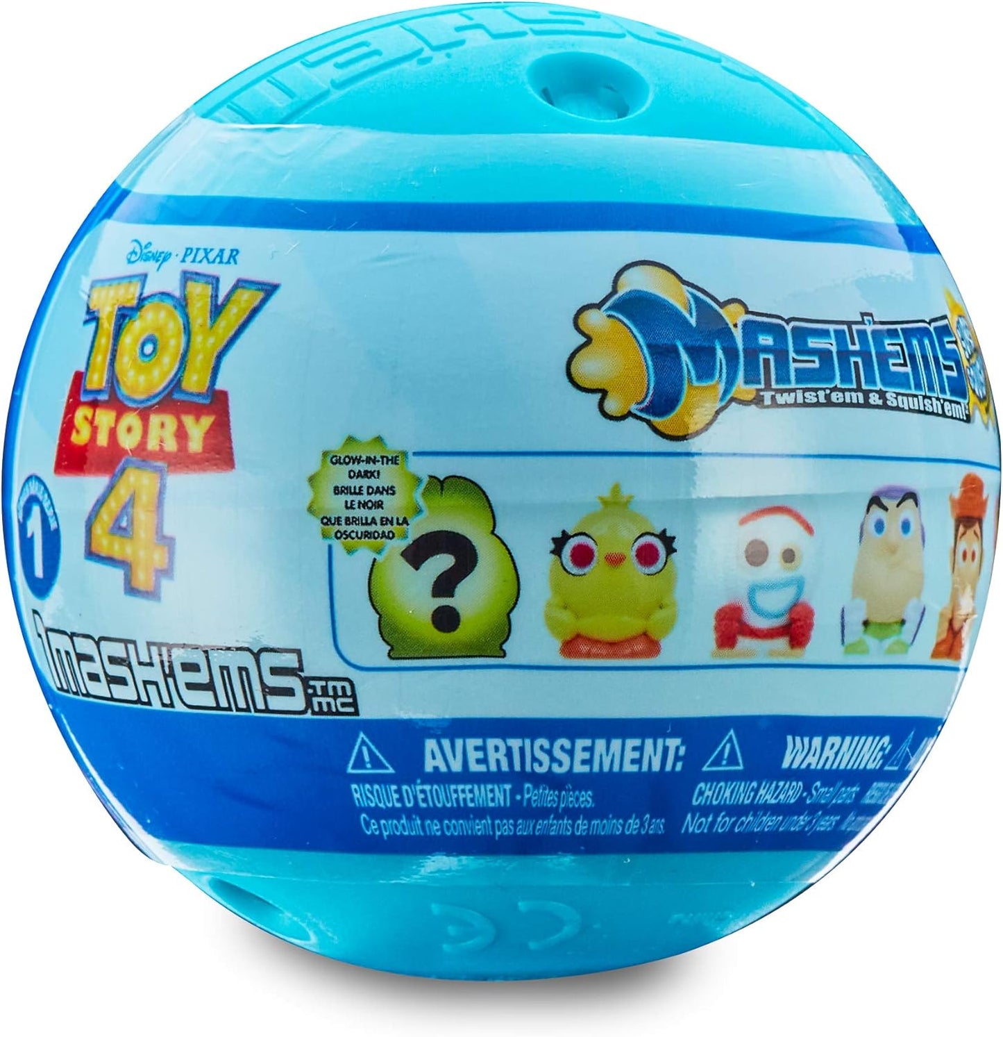 Toy Story 4 Mashems toy packaging with characters and branding on a blue background