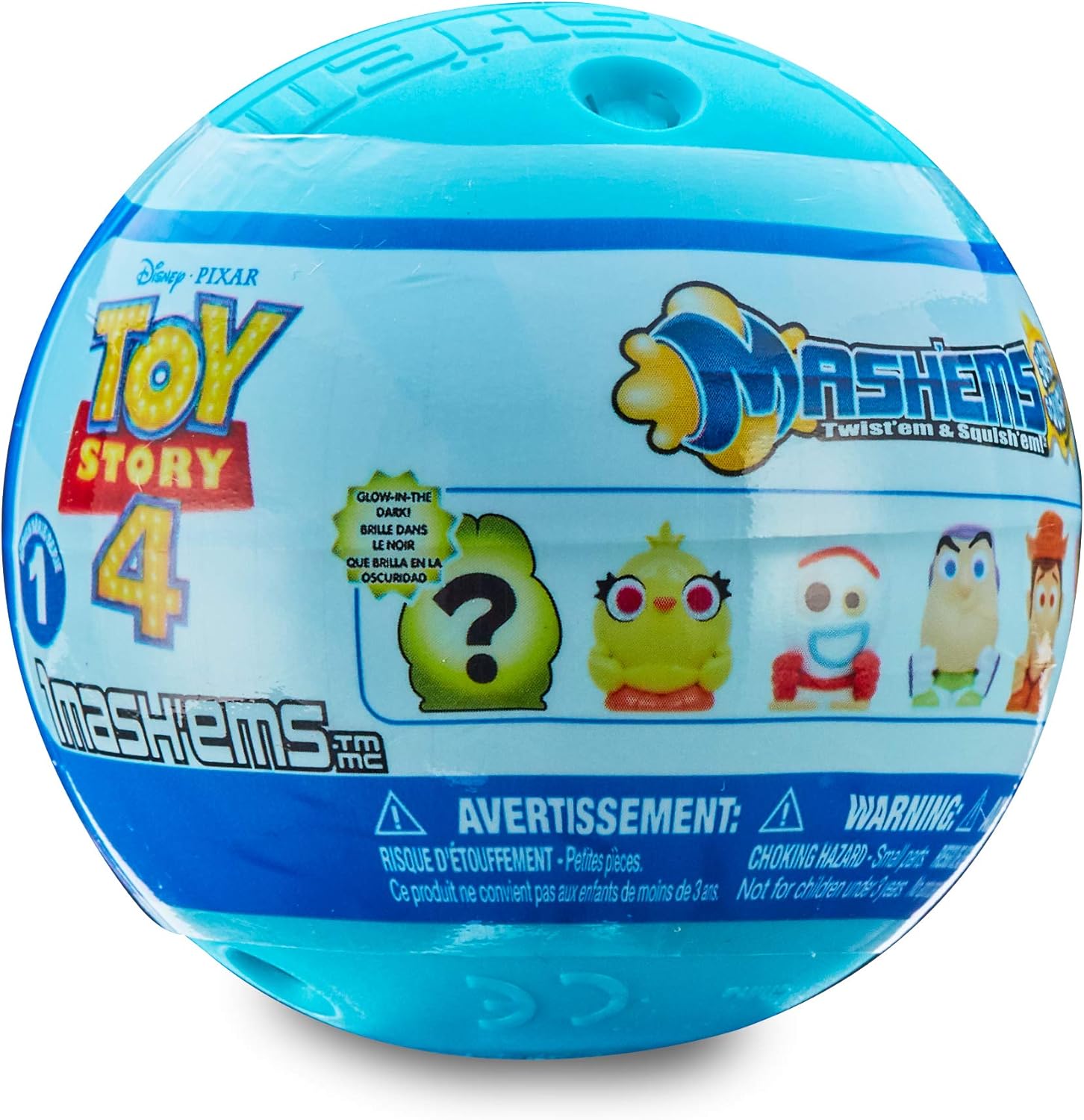 Toy Story 4 Mashems toy packaging with characters and branding on a blue background