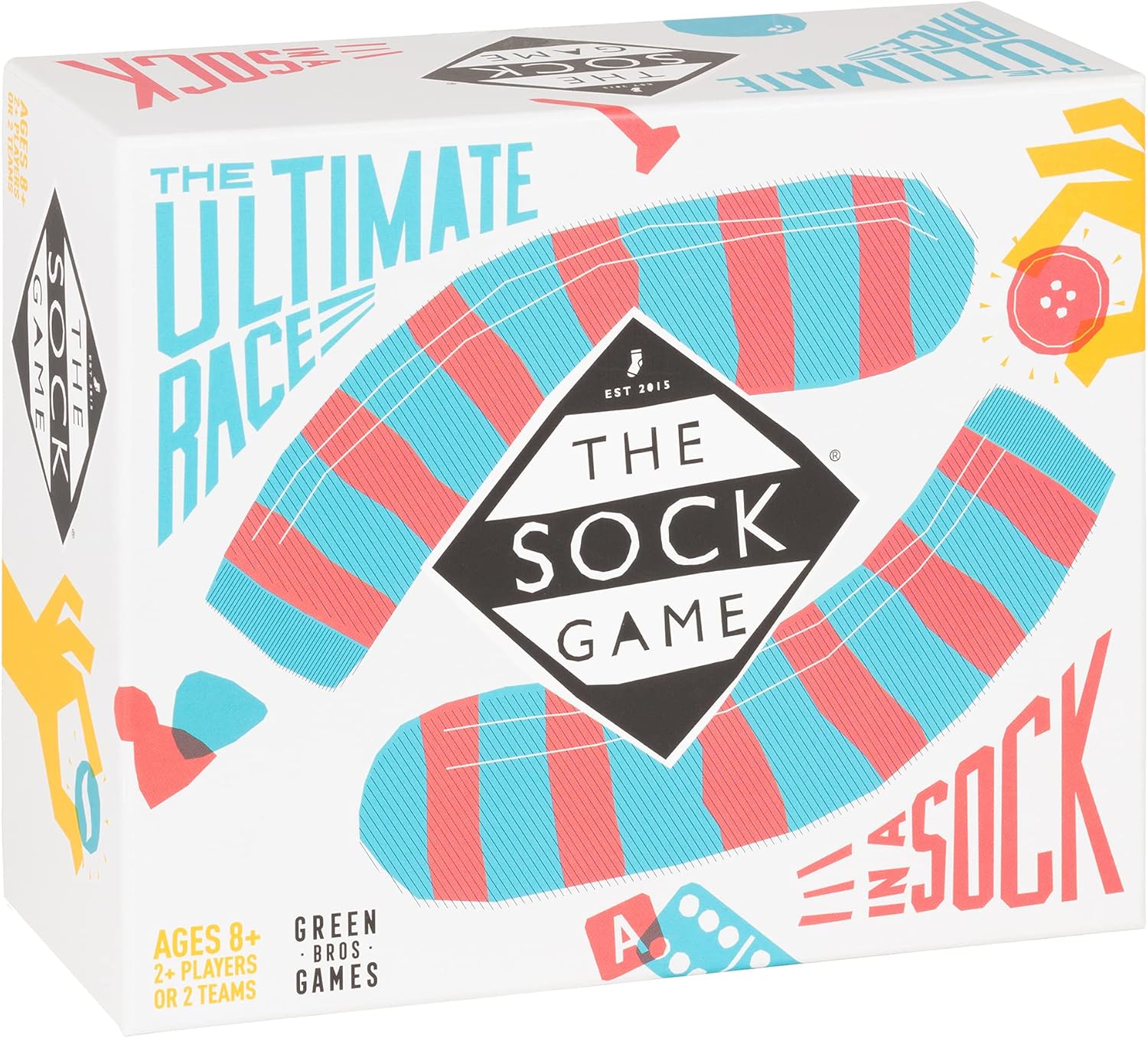 Box of 'The Sock Game' with colorful sock illustrations on a white background