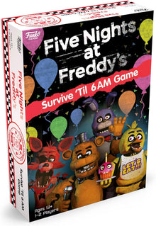 Five Nights at Freddy's game box with characters and balloons on a white background