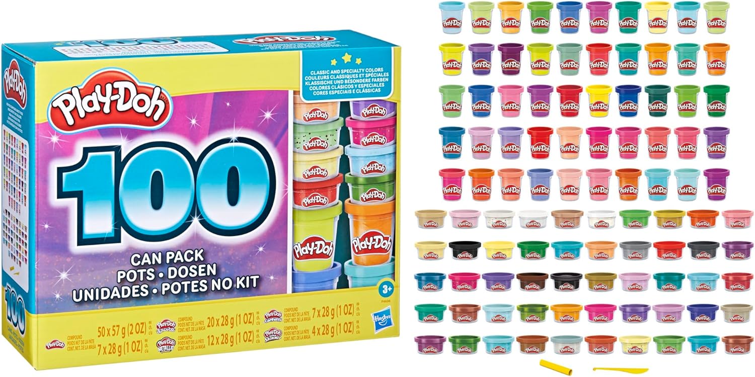 Play-Doh 100 Can Pack with colorful containers on a white background