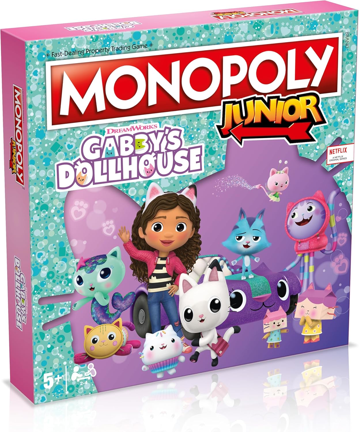 Monopoly Junior Gabby's Dollhouse board game box with characters and colorful design