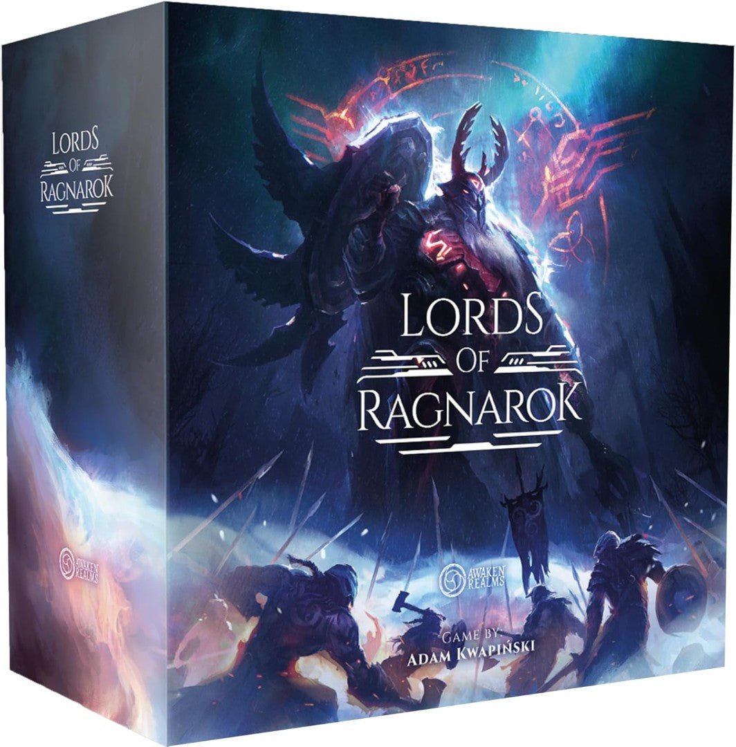 Box for 'Lords of Ragnarok' with fantasy characters and design elements.