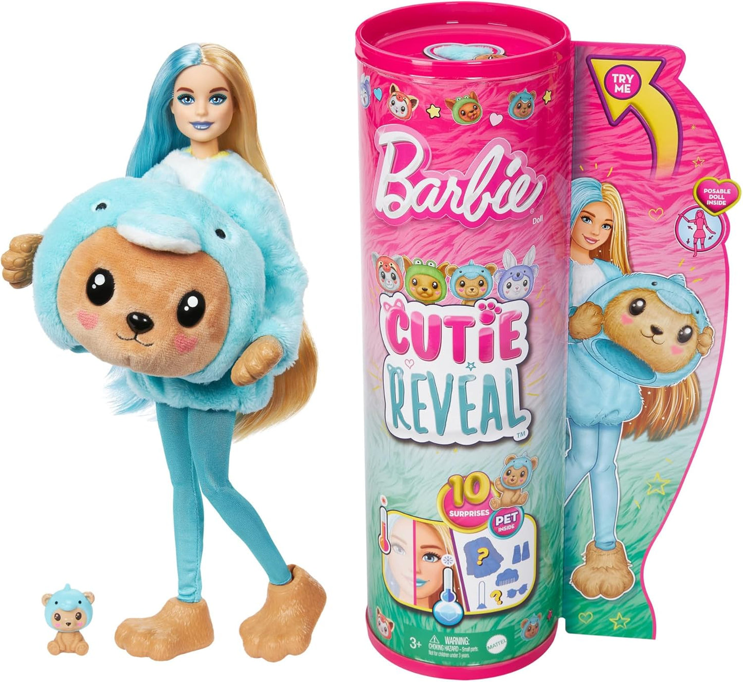 Barbie Cutie Reveal toy with packaging on a white background