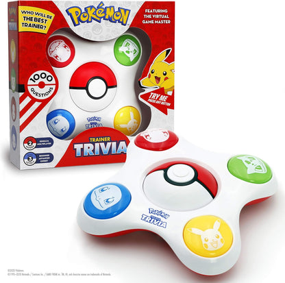 Pokémon Trainer Trivia game with packaging on a white background