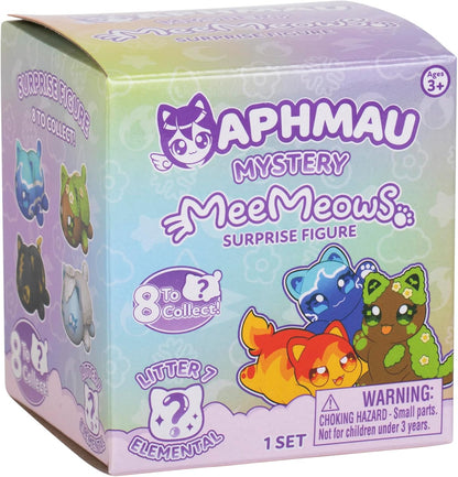 Box of Aphmau Mystery MeeMeows surprise figure with colorful design and cat illustrations.