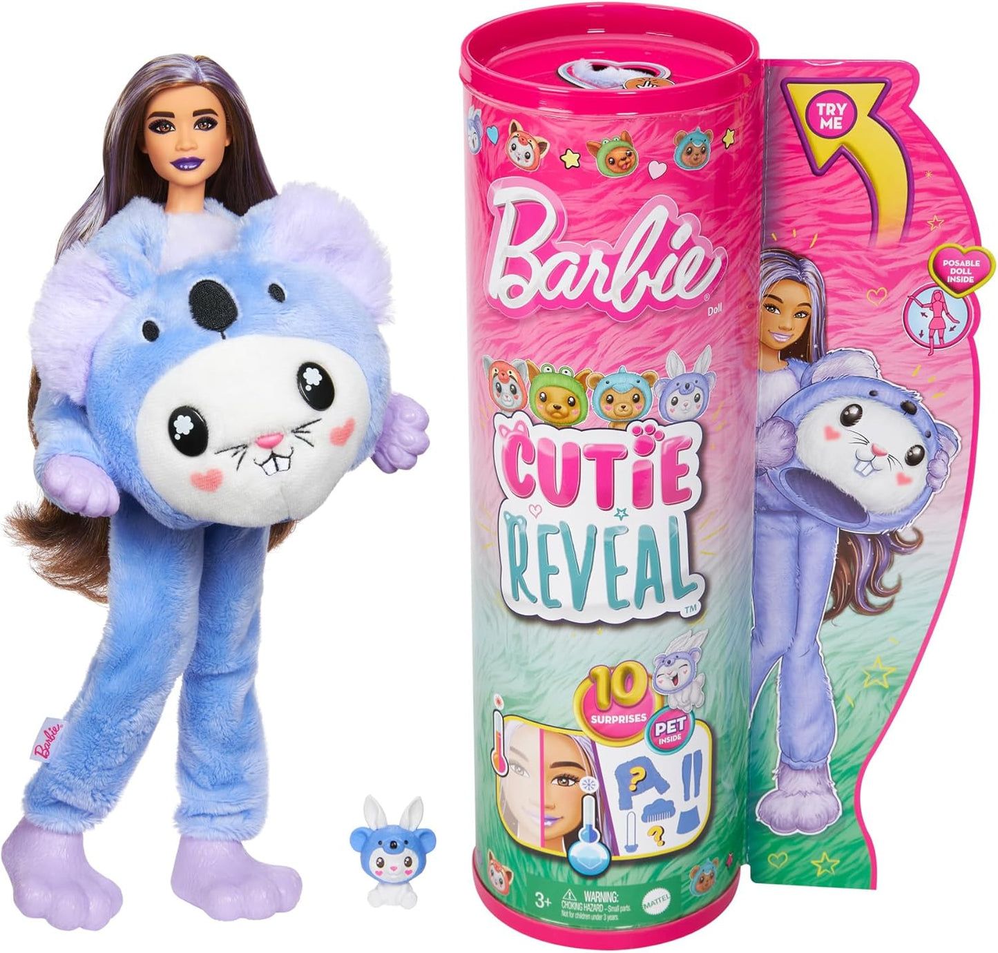 Barbie Cutie Reveal toy with plush lion and packaging