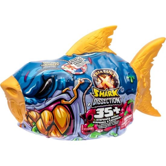 Shark dissection toy packaging with colorful design on a white background