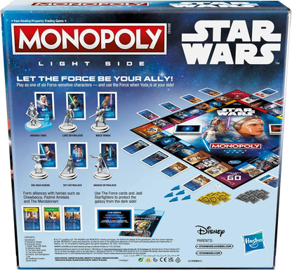 Monopoly Light Side Star Wars game box with characters and cards on a blue background