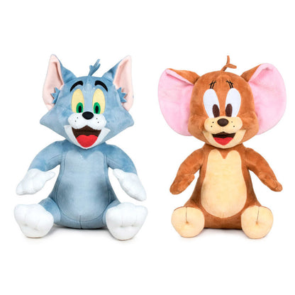 Tom & Jerry Plush toys of a blue cat and brown mouse on a white background