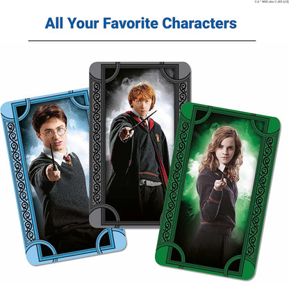 Three character cards from a collectible card game featuring Harry Potter, Ron Weasley, and Hermione Granger.