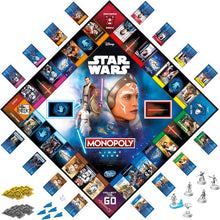 Star Wars Monopoly Light Side game board with cards and pieces on a white background