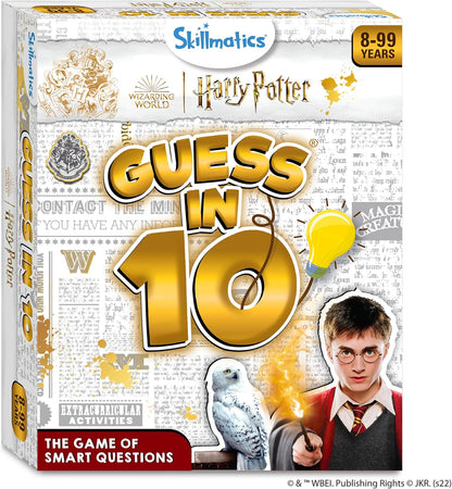 Skillmatics Harry Potter Guess in 10 game box with branding and character imagery.