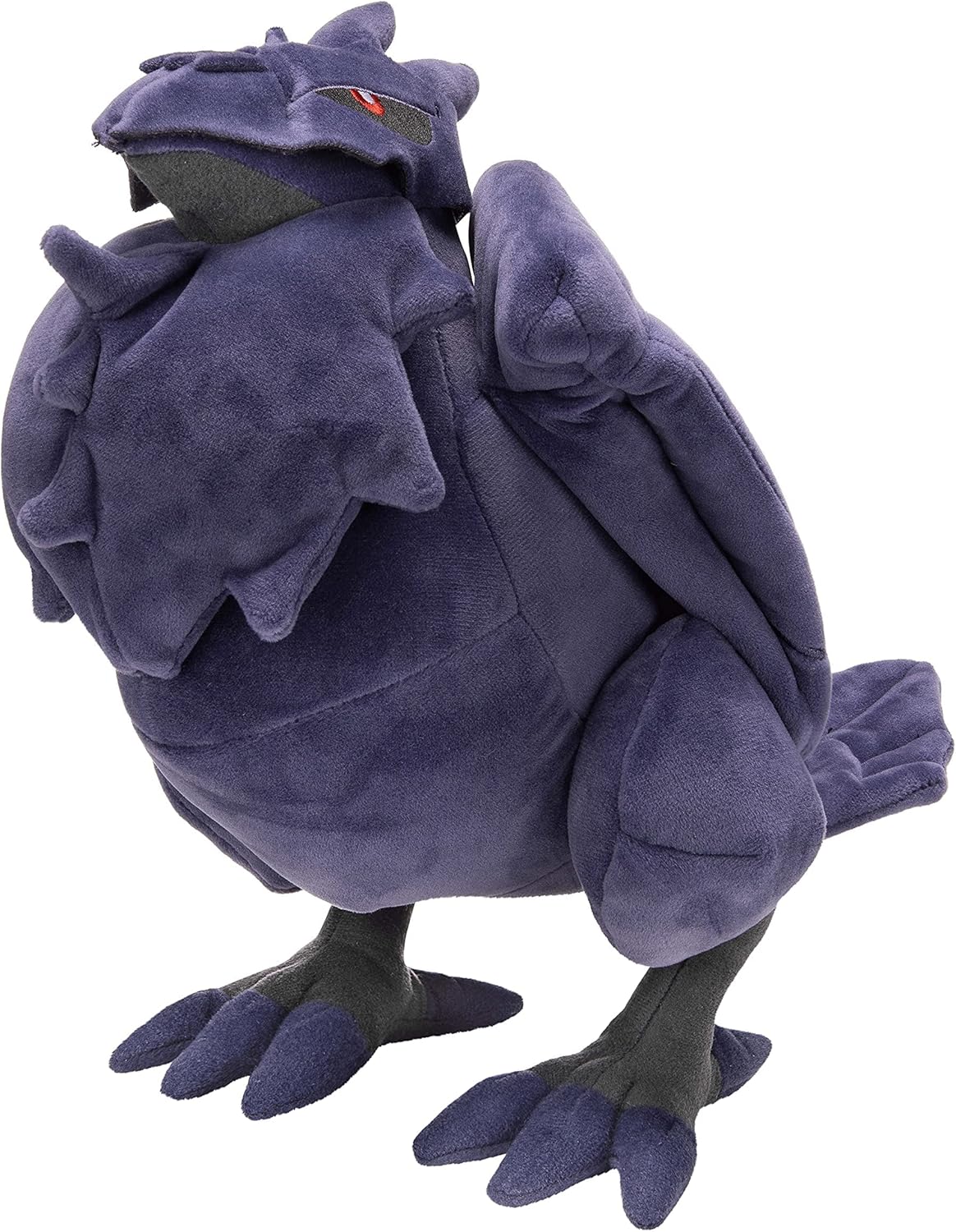 Pokémon Corviknight Plush toy resembling a purple creature with a hood on a white background