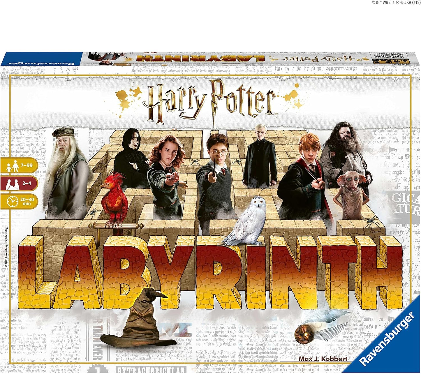 Board game box for 'Harry Potter Labyrinth' featuring characters and logos.