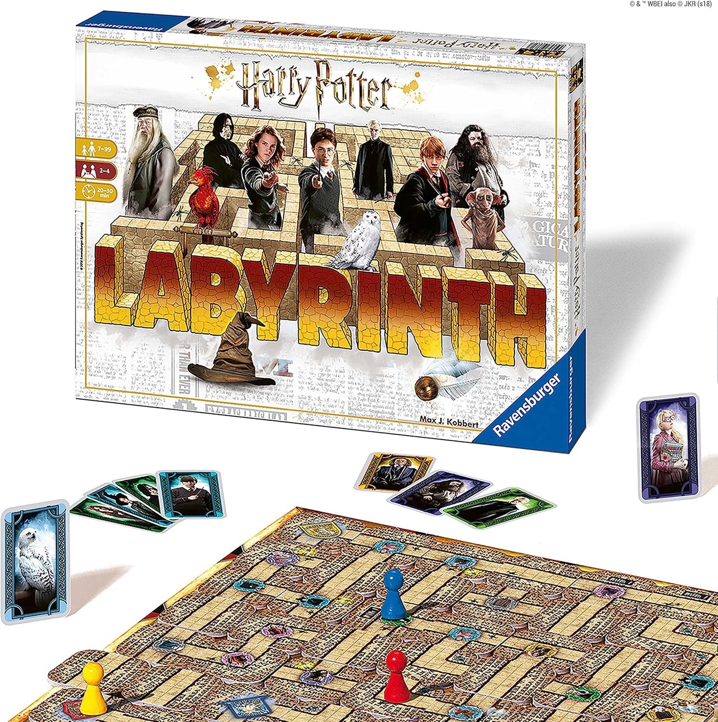 Harry Potter Labyrinth board game with packaging and pieces on a white background
