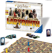 Harry Potter Labyrinth board game with packaging and pieces on a white background