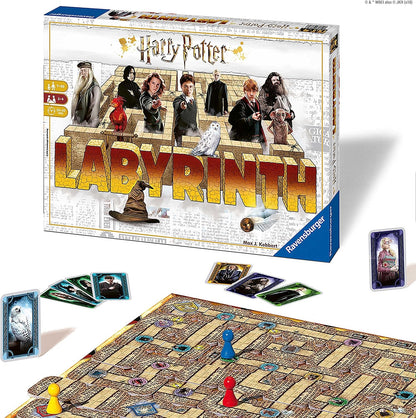 Harry Potter Labyrinth board game with packaging and pieces on a white background
