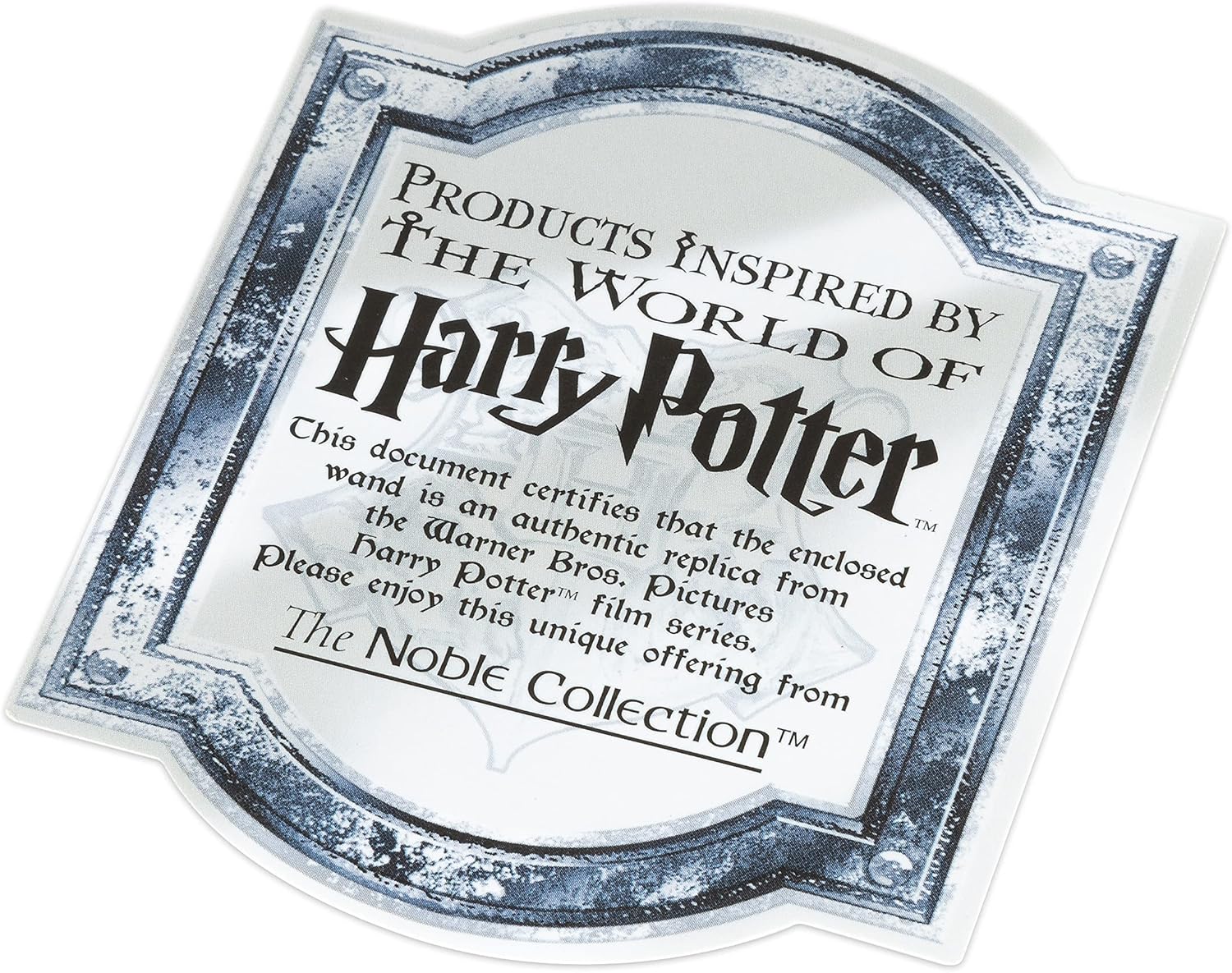 Certificate inspired by the Harry Potter series from The Noble Collection on a white background