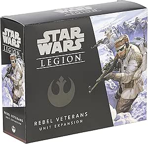 Star Wars Legion Rebel Veterans unit expansion box with character illustration on a black background