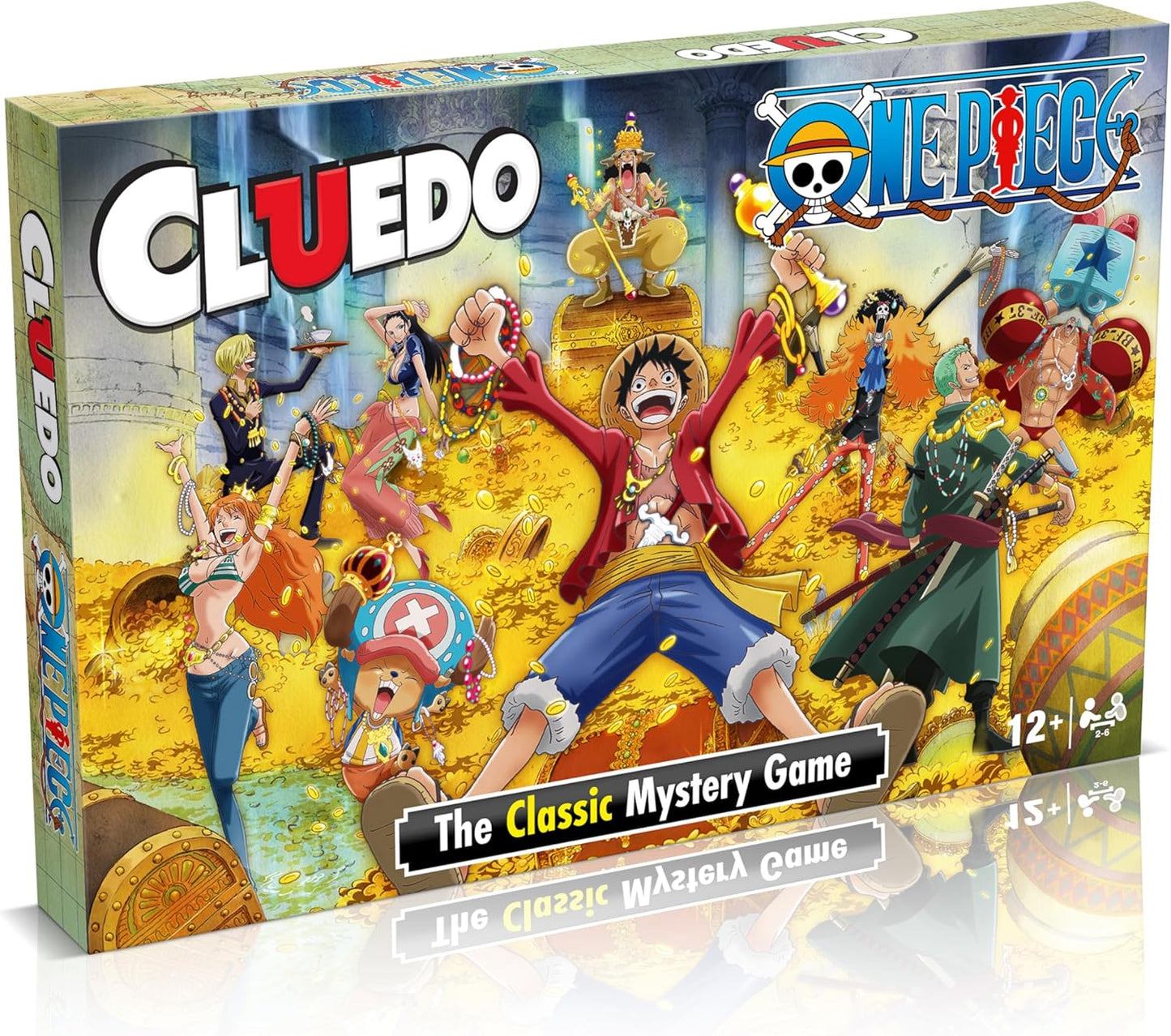 Cluedo board game box featuring One Piece characters on a colorful background