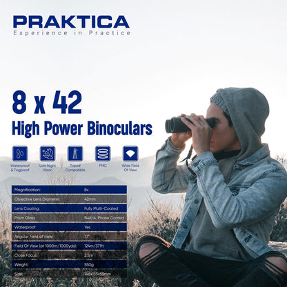 PRAKTICA Pioneer R 8x42mm Binoculars - Blue