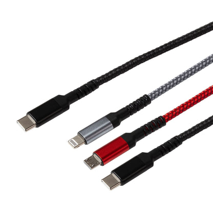 USB-C to 3-in-1 Multi-Charging USB-C / Lightning / Micro USB 100W Braided Cable - 1.2m