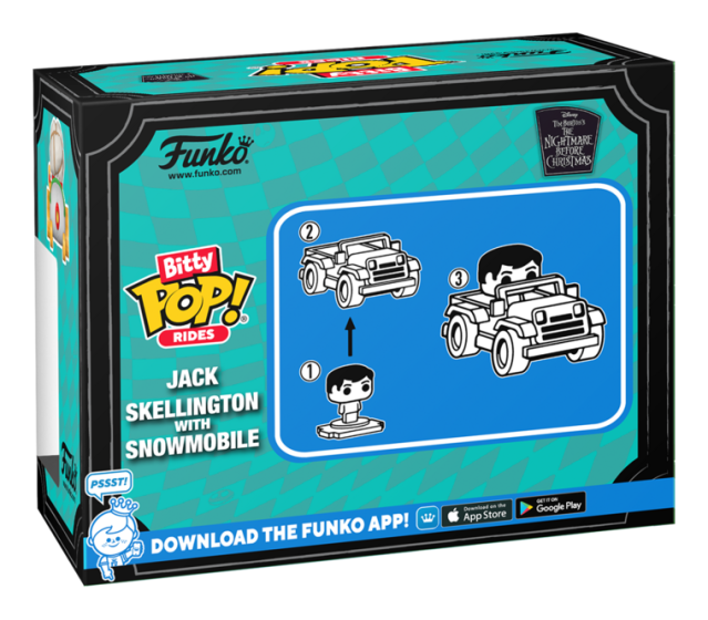 Funko Pop! Bitty Rides packaging with Jack Skellington and snowmobile illustration