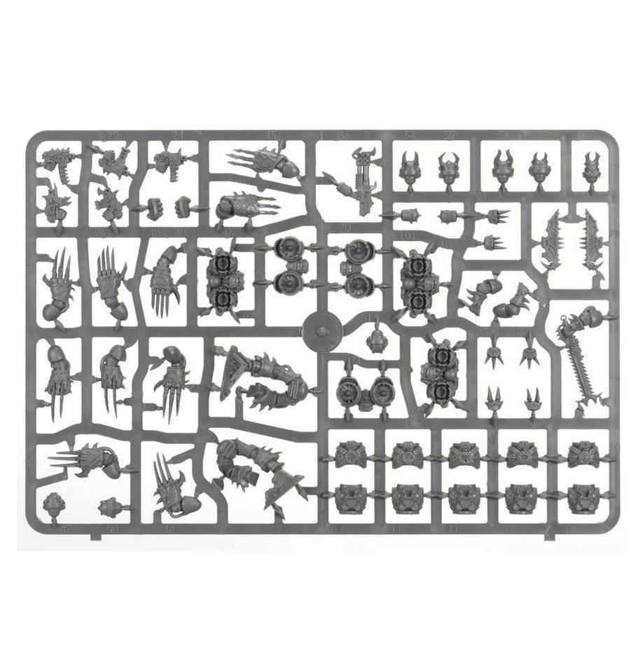 Plastic model kit tray with various small figures and parts on a white background