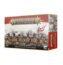 Warhammer Age of Sigmar game box featuring Freeguild Fusiliers on a white background
