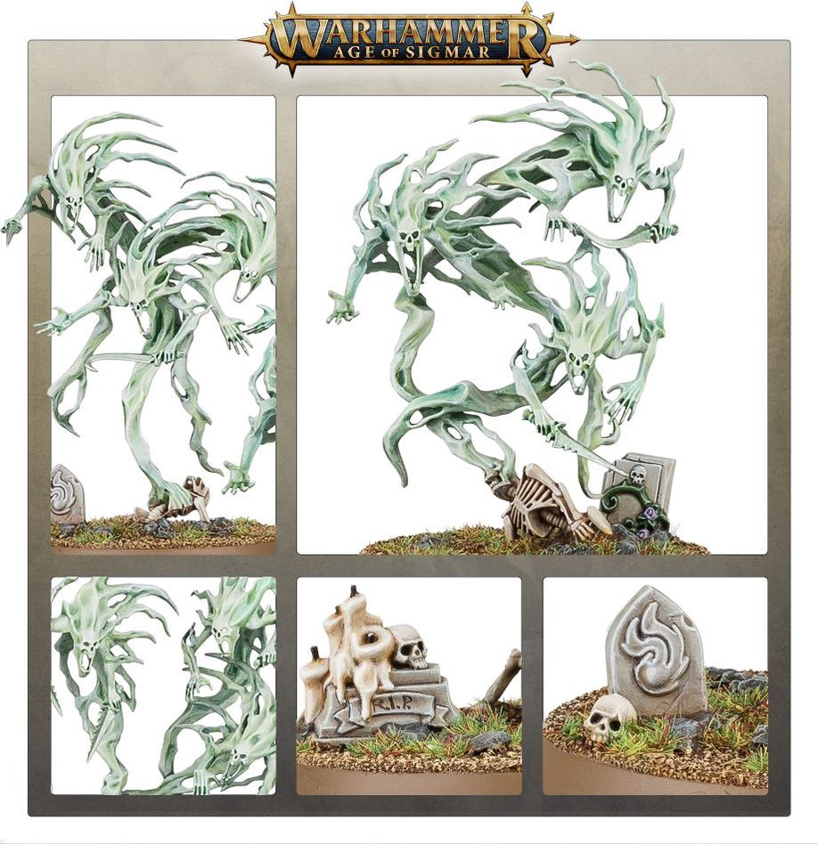 Collage of Warhammer Age of Sigmar figurines with detailed scenery.
