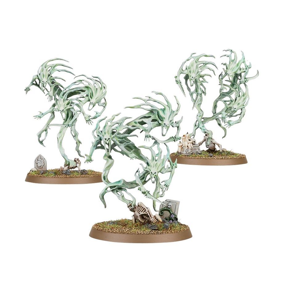 Three fantasy dragon-like creatures on bases with a white background