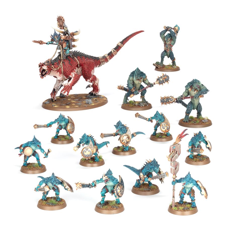 Collection of fantasy figurines on a white background