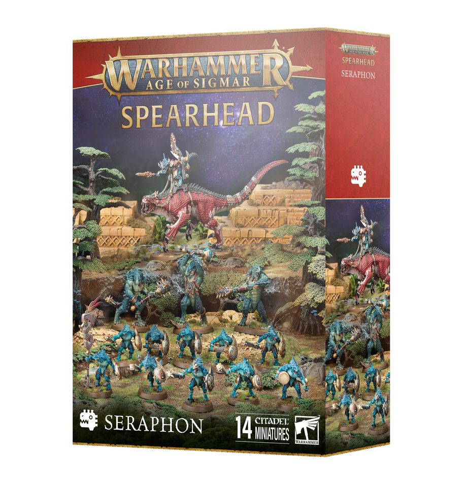 Warhammer Age of Sigmar Spearhead box set with miniatures and artwork on a white background