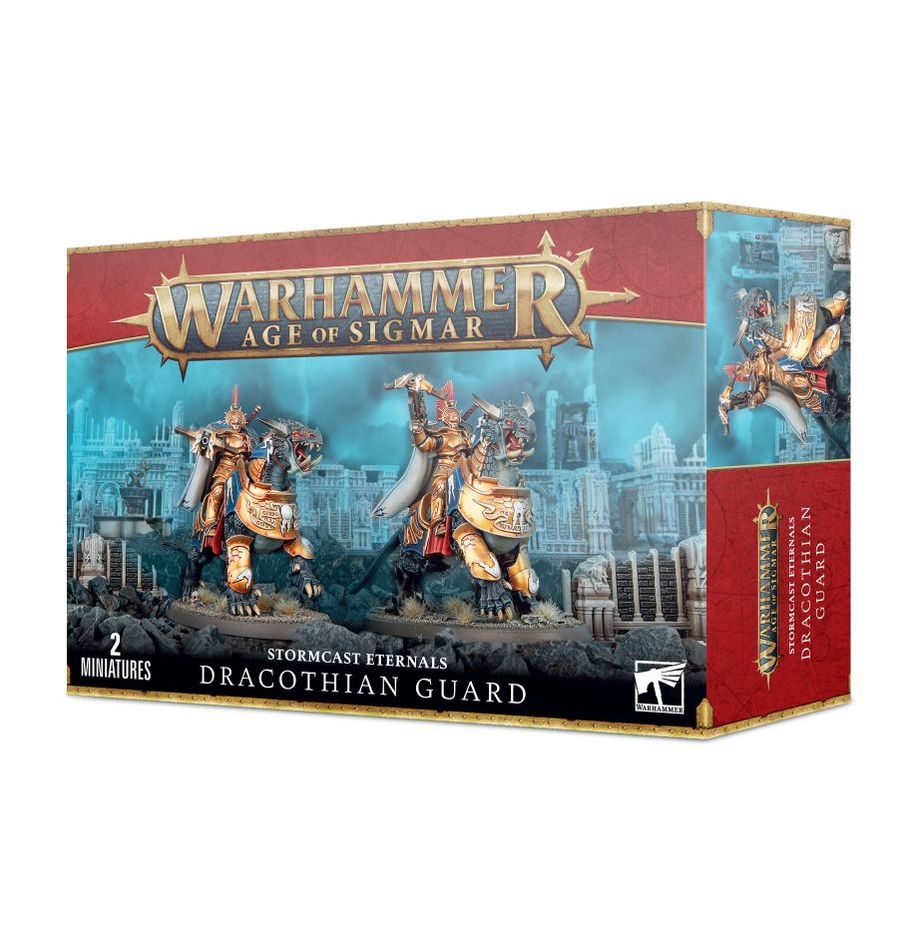 Warhammer Age of Sigmar game box with Dracothian Guard miniatures on a white background