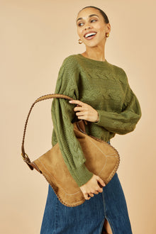 Tan Faux Suede Stitching Detail Bag
