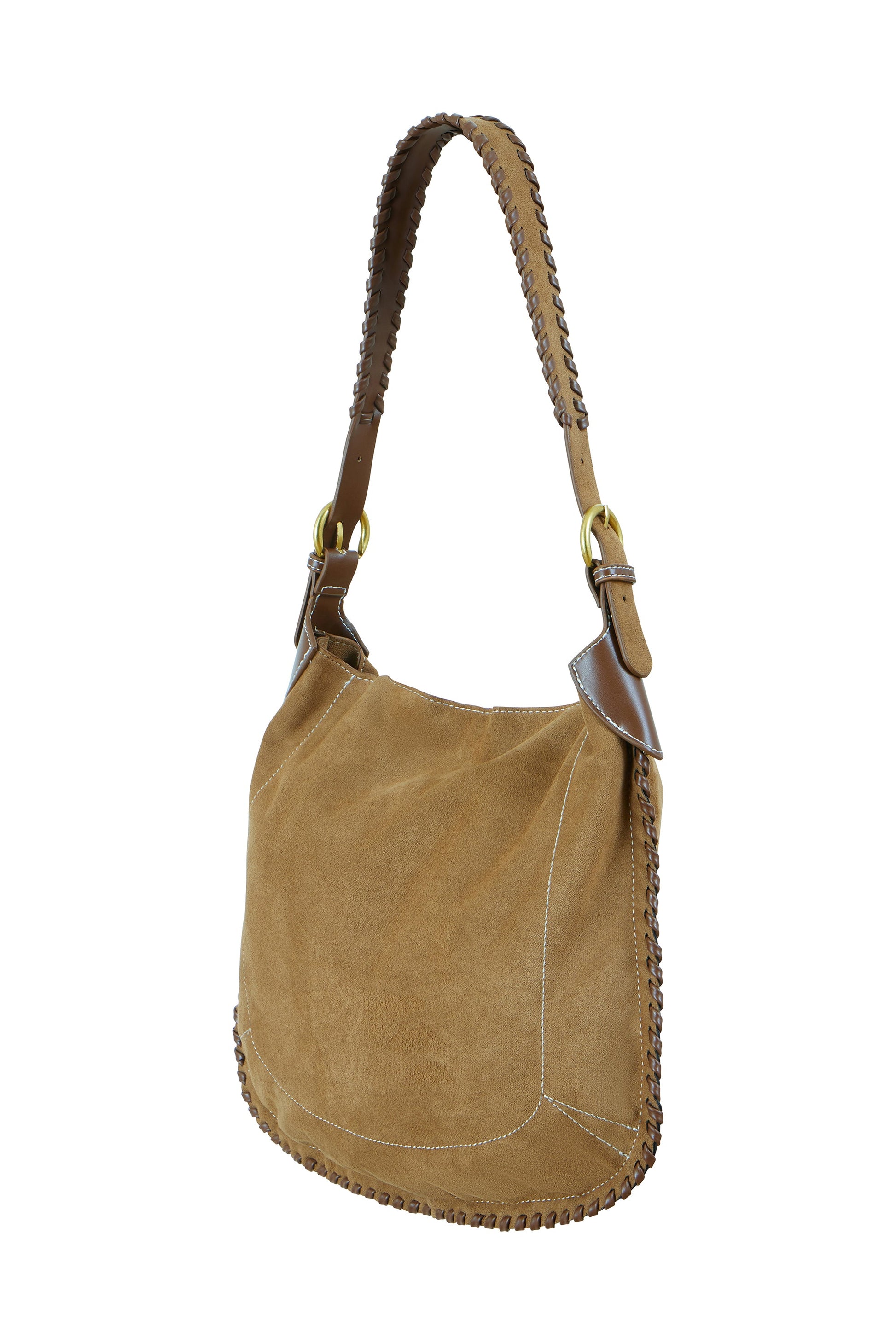 Tan Faux Suede Stitching Detail Bag