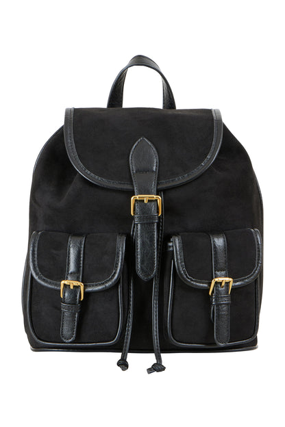 Black Faux Suede Pocket Rucksack