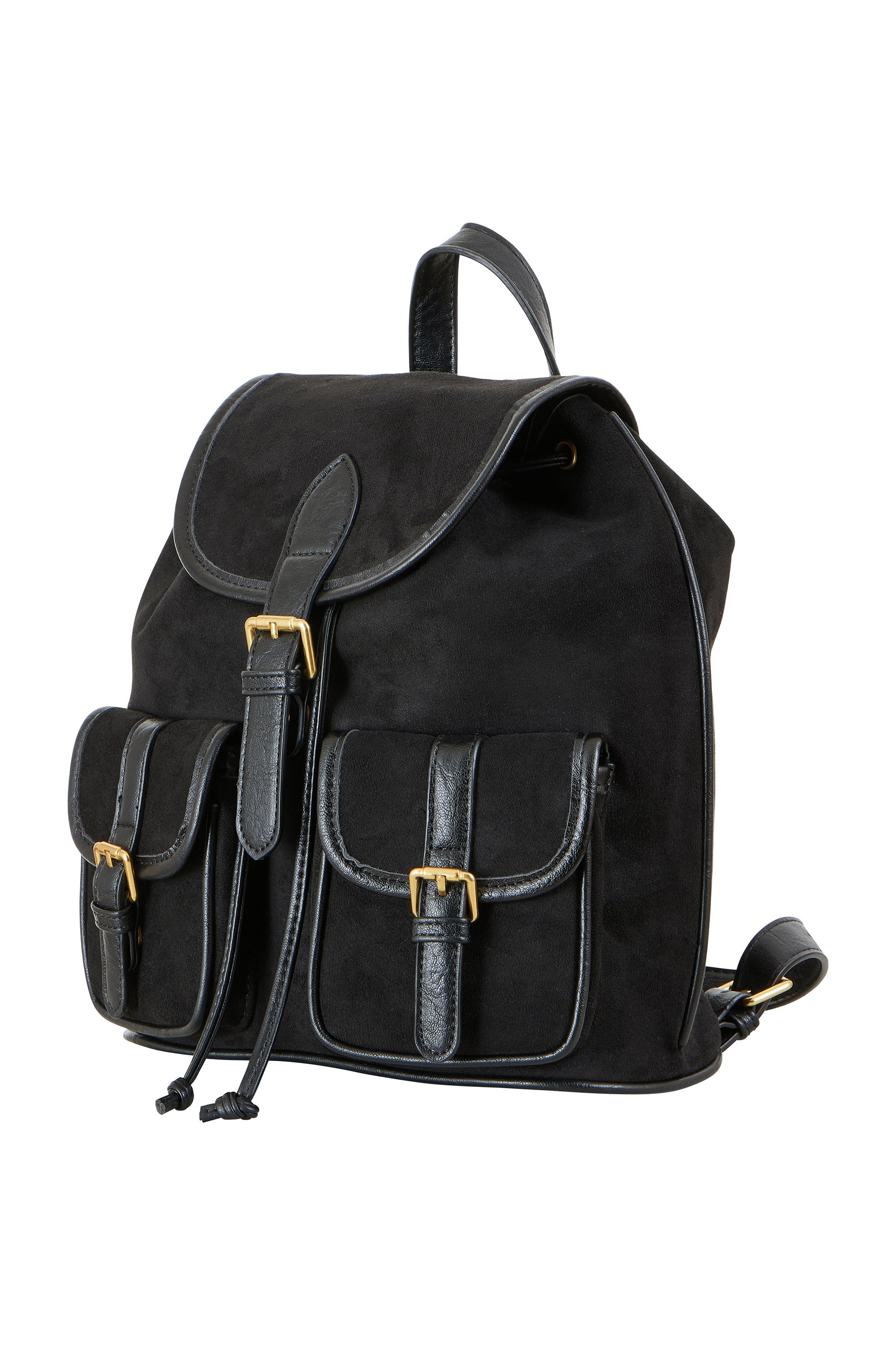 Black Faux Suede Pocket Rucksack