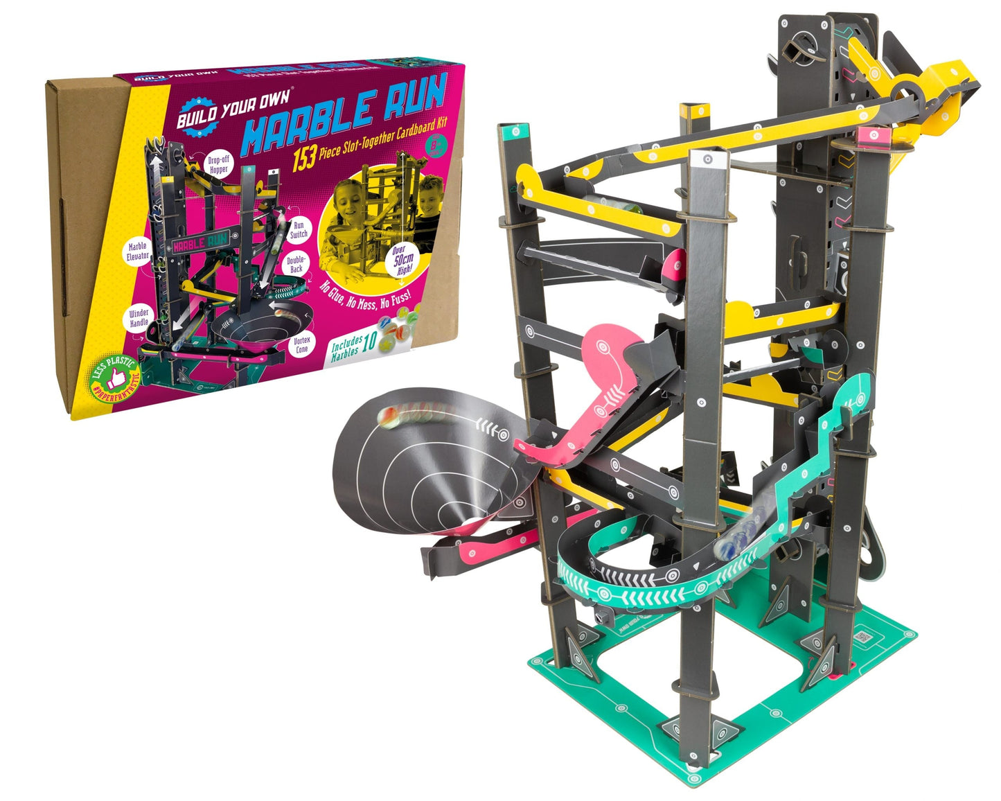 Marble run set with packaging on a white background