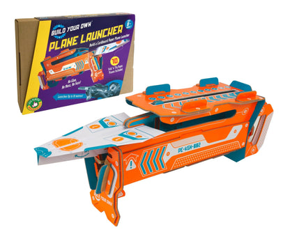Toy plane launcher with packaging on a white background
