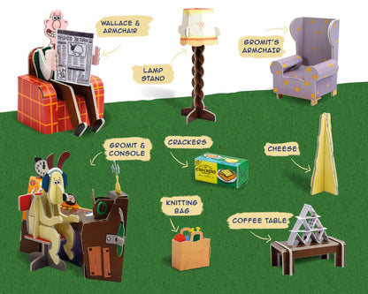Cartoon characters in a room with furniture and objects labeled