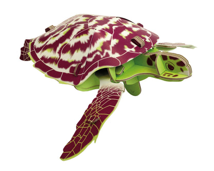 Toy turtle with purple shell on a white background