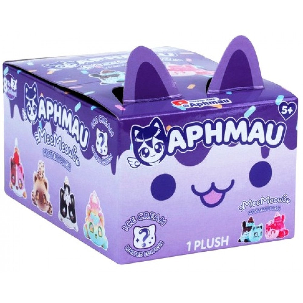 Purple box packaging for a plush toy featuring the brand 'Aphmau' on a white background.