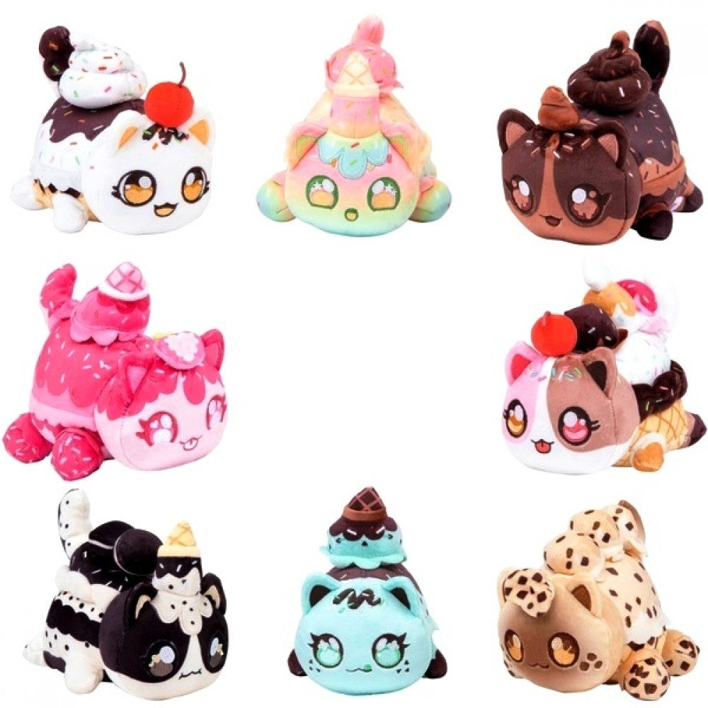 Collection of colorful plush toys with animal designs on a white background