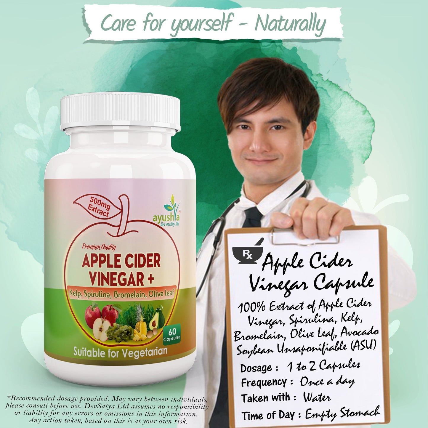 Apple Cider Vinegar Capsule with Kelp, Spirulina, Bromelain, Olive Leaf