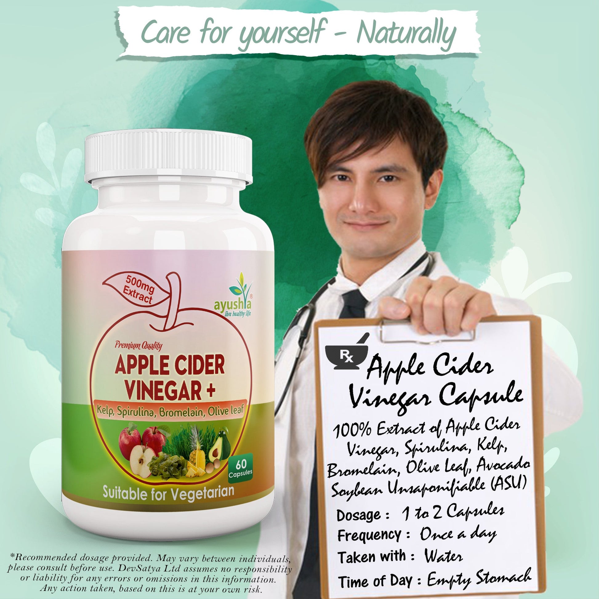 Apple Cider Vinegar Capsule with Kelp, Spirulina, Bromelain, Olive Leaf
