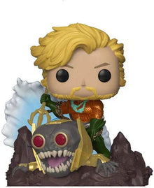 Funko Pop! vinyl figure of a character with blonde hair and a beard, standing next to a creature with red eyes on a white background.