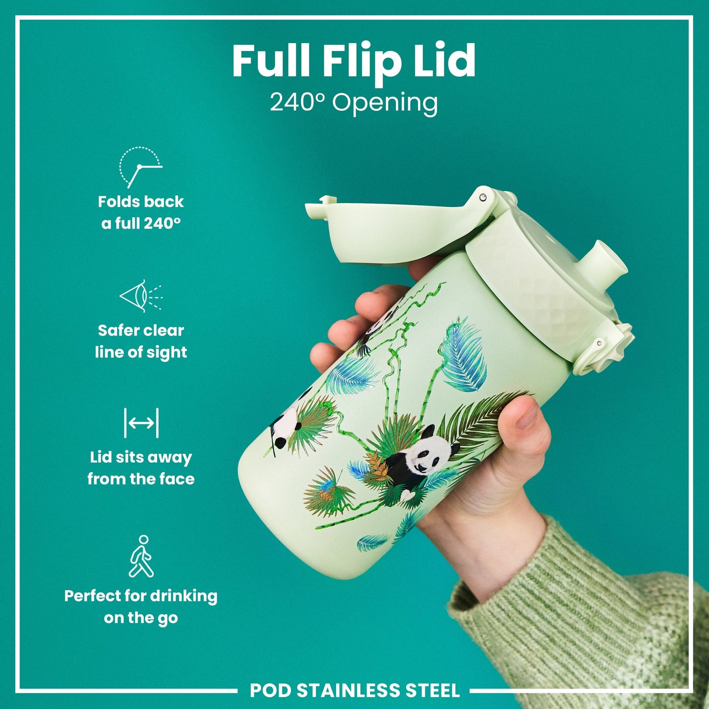 Leak Proof Thermal Steel Water Bottle, Insulated, Pandas, 320ml (11oz)